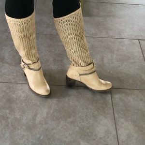 Cream laser cut light leather summer boot